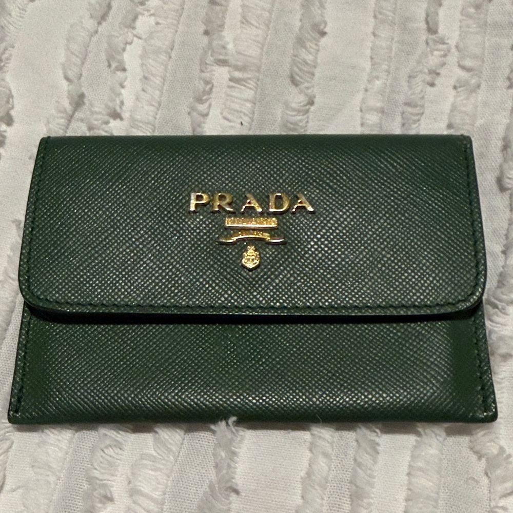 Prada Forest Green Leather Wallet with Gold Logo
